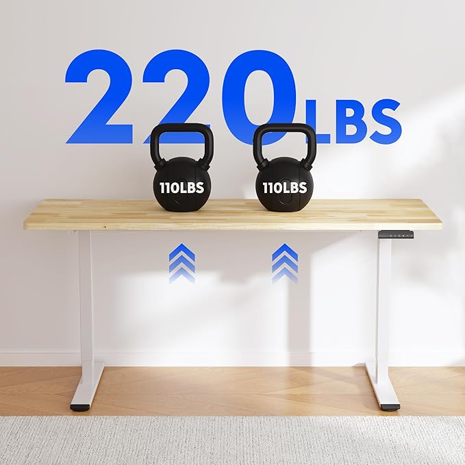 FLEXISPOT E3 Solid Wood Dual Motor Standing Desk 48x24 Inch Whole-Piece Board Electric Height Adjustable Stand Up Desk (White Frame + Rubber Wood Desktop)