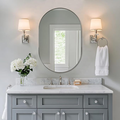 ANDY STAR Brushed Nickel Oval Bathroom Mirror, 24x36 Nickel Pill-Shaped Mirror, Oval Mirrors Wall-Mounted Mirror Vertical/Horizontal