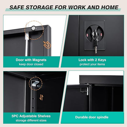 SISESOL Small Metal Storage Cabinet with Doors and Shelves,36 inch Black Locking Garage Cabinet,Lockable Short Steel Cabinets for Home,Office,Shop,Garage
