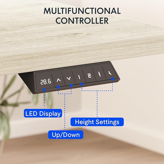 FLEXISPOT EN2 Whole-Piece Standing Desk with Clamp Power Strip, 55 x 28 Electric Stand Up Height Adjustable Desk with Cable Management (White Frame + 55" White Wood Grain Desktop, 2 Packages)