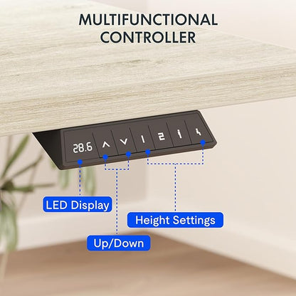 FLEXISPOT EN2 Whole-Piece Standing Desk with Clamp Power Strip, 48 x 30 Electric Stand Up Height Adjustable Desk with Cable Management (White Frame + 48" White Wood Grain Desktop, 2 Packages)