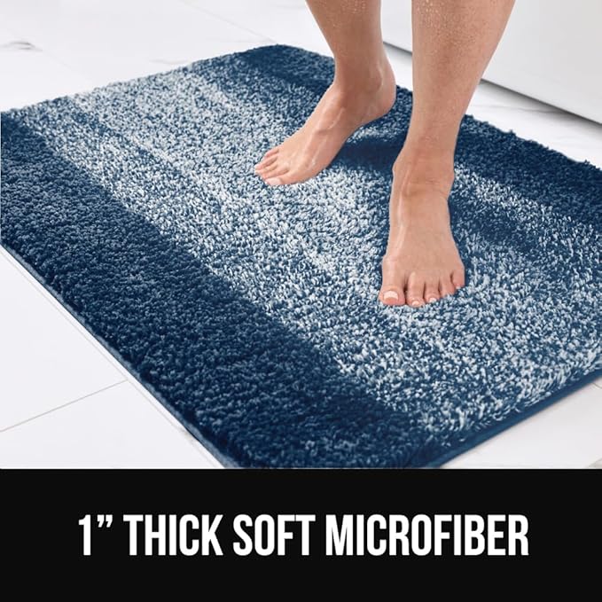 GORILLA GRIP Ultra Soft Plush Bathroom Rugs with Textured Rubber Backing, Absorbent Quick Dry Bath Mat, Machine Washable Shower Mats, Home Décor Accessories Bathmat Rug Essentials, 24 x 16 Navy