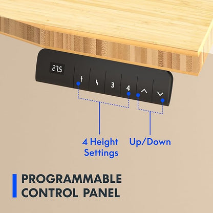 FLEXISPOT E3 Bamboo Dual Motor 55x28 Inch Electric Height Adjustable Standing Desk Whole-Piece Board Desk Sit Stand Up Desk (Black Frame + Bamboo Curved Desktop)