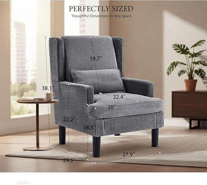 Modern Accent Chair for Living Room Chairs Upholstered Oversized Reading Chair Accent Chairs for Living Room Chair Arm Chair with High Back and Wood Legs,Armchair Comfy Chair for Bedroom(Grey)