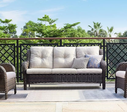 HUMMUH 6 Piece Patio Furniture Set PE Wicker Rattan 3-Seat Outdoor Sectional Sofa with Love Seats,Patio Swivel Chairs,Ottomans Conversation Sets for Garden, Poolside, Backyard