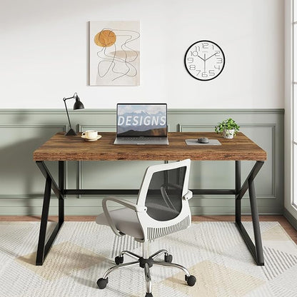 HSH Rustic Brown Desk, Industrial Home Office Computer Desk, Farmhouse Metal and Wood Computer Table, Simple Bedroom Laptop PC Desk for Student Writing Study Gaming Executive Workstation, 55 in