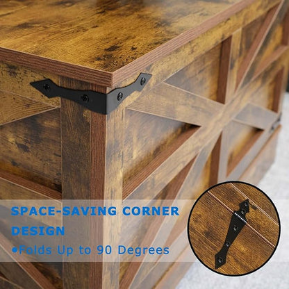 Lift Top Coffee Table, 31.5" Square Coffee Table with Storage, Farmhouse Coffee Tables for Living Room, Cocktail Tables with Large Hidden Compartment, Rustic Brown