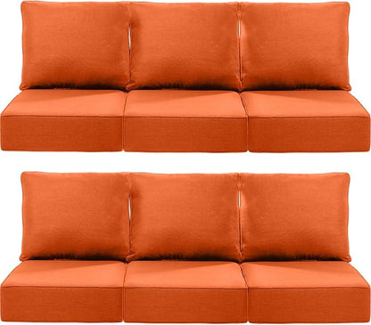Luxury 22x24/22x25 6-Inch Outdoor Deep Seat Cushions Set of 6 - Comfortable Patio Zipper Chair Cushion for Outside Wicker Dining Rocking Swivel Chairs Loveseat Couch Sectional Sofa - Orange