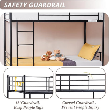 Karl home Black Bunk Bed Twin Over Twin, Metal Bunk Bed with Built-in Ladder and Safety Guardrail, Space-Saving Twin Bunk Beds for Kids, Teens & Adults, No Box Spring