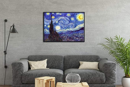 Wieco Art Framed Art Canvas Prints of Starry Night by Vincent Van Gogh Paintings Reproduction Post-Impressionism Artwork Framed Wall Art for Living Room Home Decorations Black