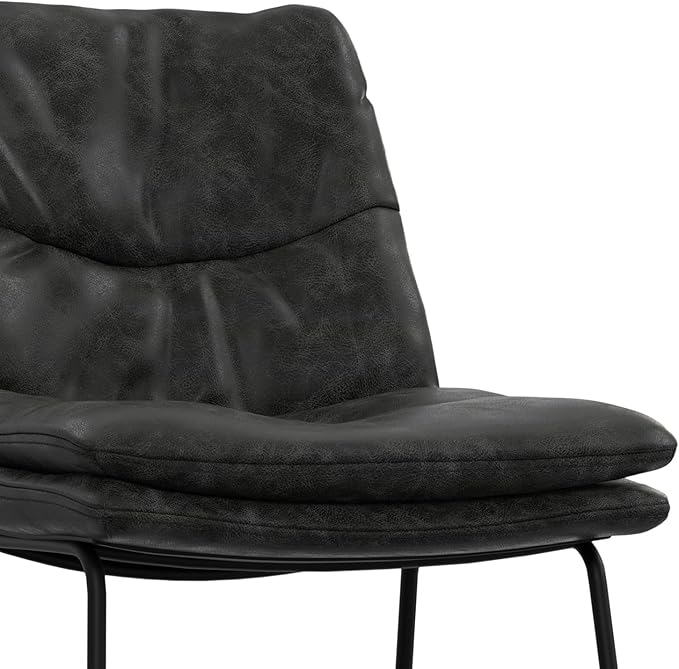 SIMPLIHOME Danika Counter Stools (Set of 2) - 24 Inch Seat Height Upholstered Metal Kitchen Seats in Distressed Charcoal Grey Vegan Faux Leather, Mid Century Seating with Tufted Design and Footrest