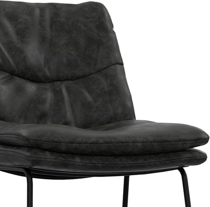 SIMPLIHOME Danika Counter Stools (Set of 2) - 24 Inch Seat Height Upholstered Metal Kitchen Seats in Distressed Charcoal Grey Vegan Faux Leather, Mid Century Seating with Tufted Design and Footrest