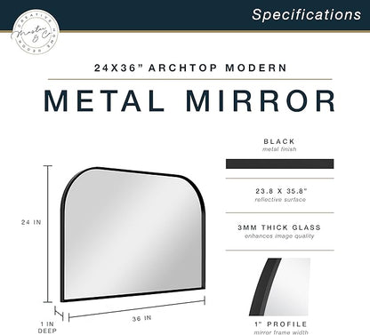 MCS Master & Co. Modern Metal Large Wall Mirror, Minimalist Home Decor Mantle Arch Mirror for Living Room, Bedroom, or Bathroom, 24 by 36 Inch, Black