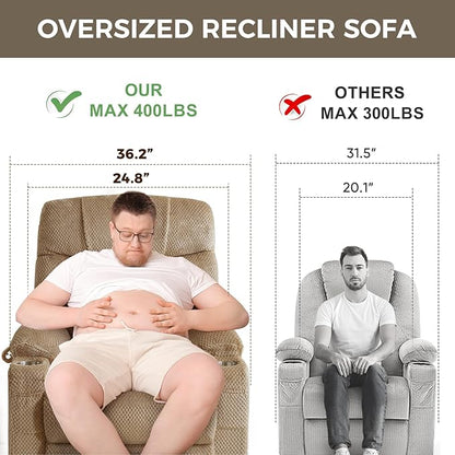 ABCASA Oversized Dual Motor Lay Flat Power Lift Recliner Chair Set of 2 for Elderly with Massage and Heat, Textile Large Recliner Chair, Lift Chairs Recliner with Lumbar Pillow, Cup Holder, Beige