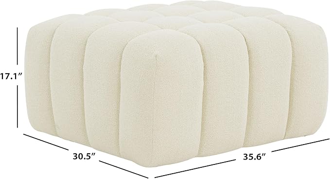 SAFAVIEH Couture Collection Calyna Cream Boucle Tufted Upholstered Ottoman