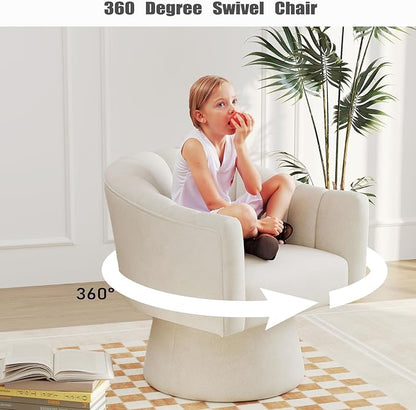 Swivel Accent Chair Set of 2, Upholstered Velvet 360° Swivel Barrel Chair for Living Room Overstuffed Bouncle Reading Chair Round Armchair for Bedroom,Vanity,Office (Beige)
