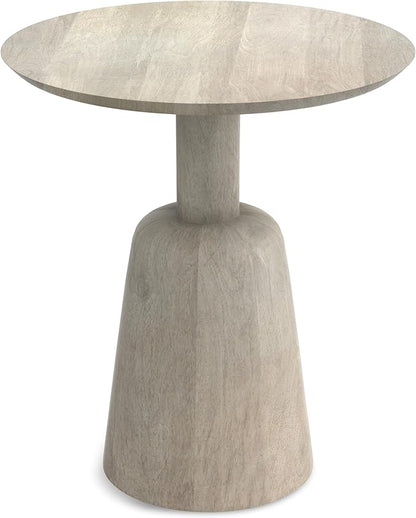 SIMPLIHOME Finchley Solid Mango Wood 18 inch Wide Round Contemporary Side Table in White Wash, Fully Assembled for The Living Room and Bedroom