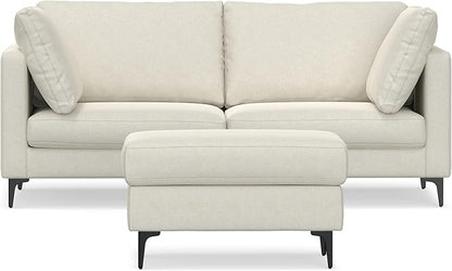 SIMPLIHOME Ava Sofa and Ottoman in 100% Recycled Polyester Performance Fabric, Cream, 76-inch-Wide 2-Seater Loveseat and Matching 36-inch-Wide Table Ottoman for Living Room, 2-Piece Set