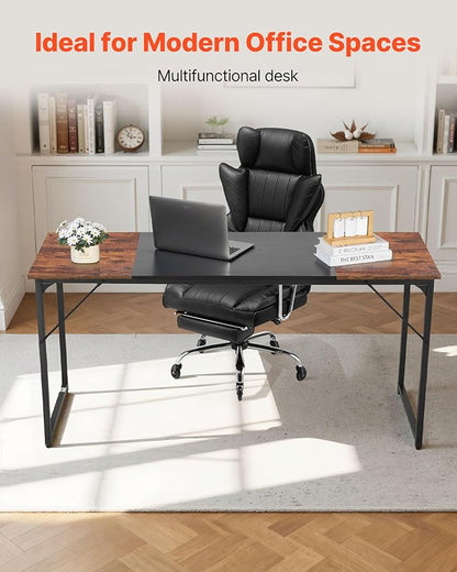 VEVOR Computer Desk, 63 Inch Office Gaming Desk for Home Office, Writing Study Work Modern Simple Table with Metal Frame for Large Legroom, Rustic Brown and Black