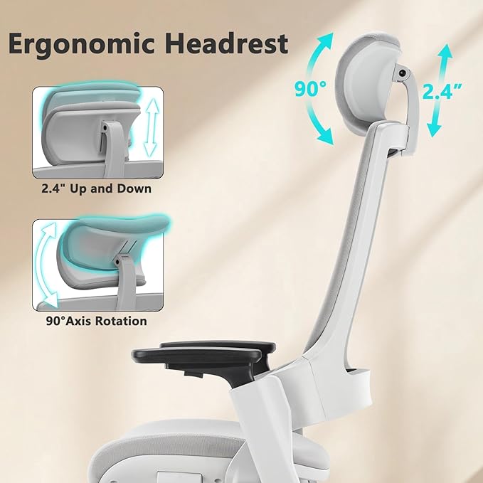 CLATINA Ergonomic High Swivel Executive Chair with Adjustable Height Head 3D Arm Rest Lumbar Support and Upholstered Back for Home Office Studio, Gray Fabric, 2 Pack