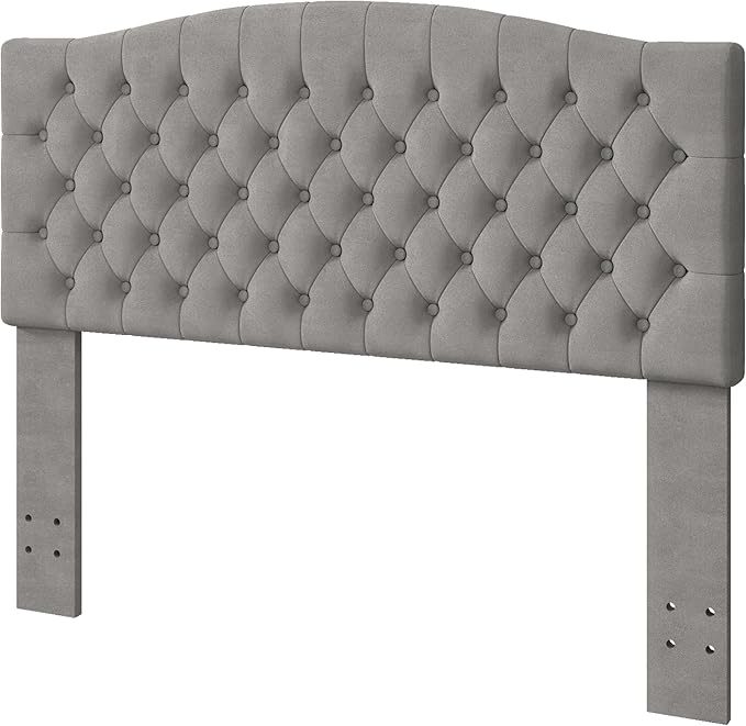 Queen Headboard Only, Upholstered Headboard for Adjustable Bed Velvet Tufted Queen/Full Size Wall Mounted Head Board with Solid Wood Legs Head Board, Gray