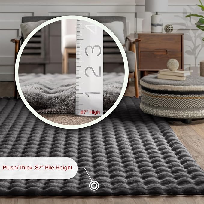 nuLOOM 3'9' x 6' Cozy Plush Area Rug, Machine Washable, Non-Slip, Soft Fluffy Shag Carpet for Living Room Bedroom Kids Nursery Home Decor, Jeni Dark Grey