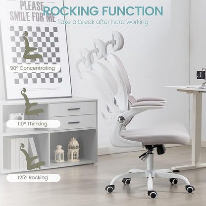 Yilaywain Ergonomic Office Chair, Home Office Desk Chair with Adjustable Headrest, High Back Computer Chair with Armrests and Lumbar Support for Home Office Study Room, Black & Gray (Grey)