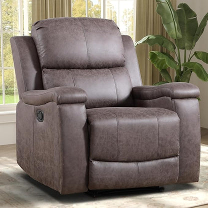 Leather Recliner Chair, Manual Recliner Chair for Adults with Overstuffed Arms and Back, Single Sofa Recliner with Cup Holders for Living Room (1, Grey)