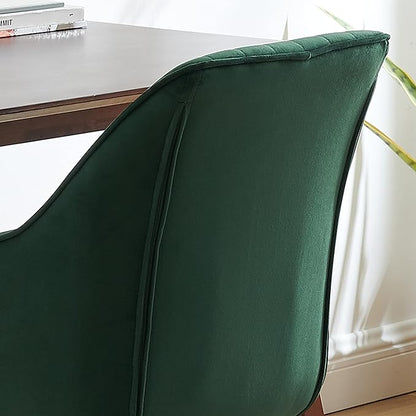 Zouron Mid Century Modern Swivel Accent Chair with Gold Metal Legs, Upholstered Swivel Chair No Wheels, Side Accent Arm Chair Vanity Chair for Small Space Home Office Living Room Bedroom, Green