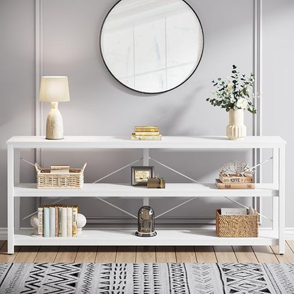Tribesigns 70.9-Inch Extra Long Console Table, 3-Tier Industrial Sofa Table with Metal Frame, Modern Behind Couch Table with Storage Shelves for Living Room Entryway Hallway Foyer (White)