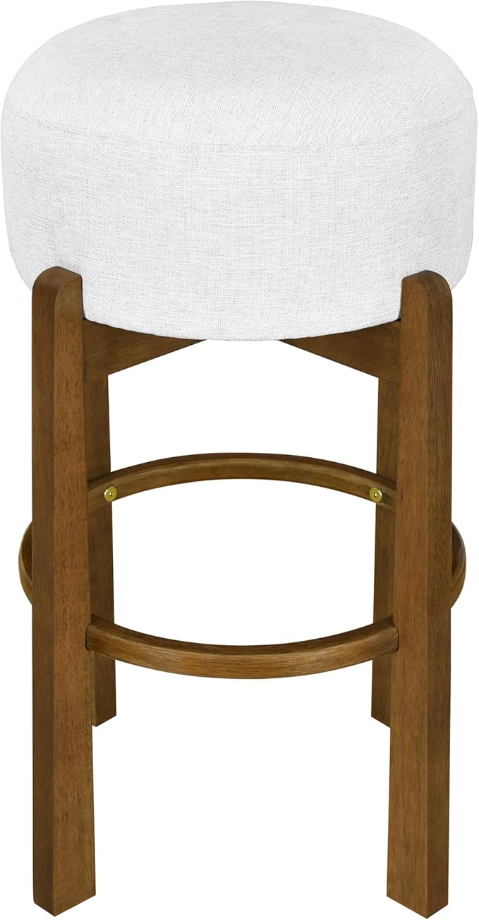 Christopher Knight Home Lera Modern Counter Height Bar Stools Set of 2, Fabric Round Stool Chair for Kitchen Island, Wooden Dining Room Chair, Upholstered Counter Stool with Footrest,Dark Walnut+Ivory