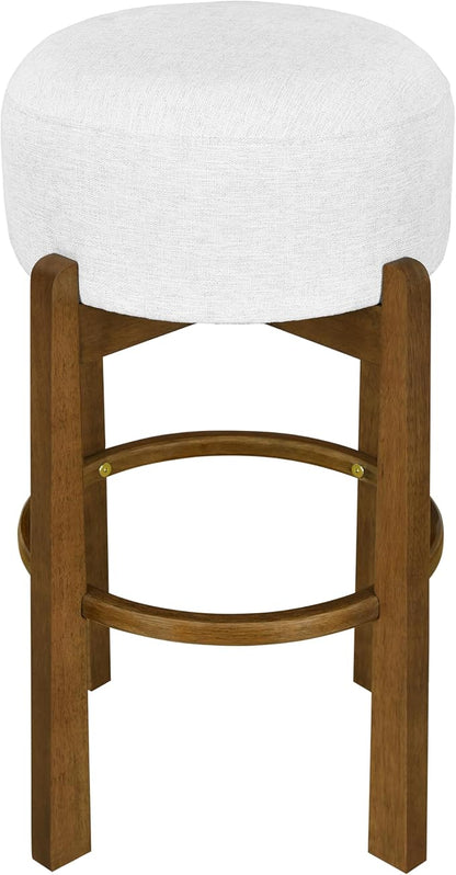Christopher Knight Home Lera Modern Counter Height Bar Stools Set of 2, Fabric Round Stool Chair for Kitchen Island, Wooden Dining Room Chair, Upholstered Counter Stool with Footrest,Dark Walnut+Ivory