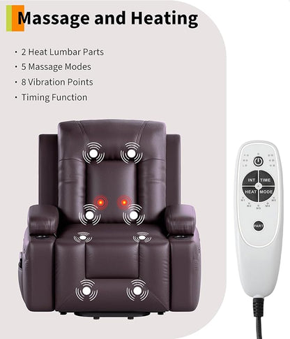 GarveeHome Oversized Electric Lift Recliner Chair - Heat and Massage, PU Leather Power Lift Recliner for Elderly & Mobility Impaired, Adjustable Back and Legs, Heavy Duty Lift Chair for Seniors
