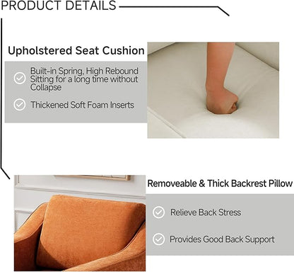 UIXE Swivel Accent Chair, Chenille Fabric Upholstered Arm Chair for Living Room, Modern Club Armchair Comfy Single Sofa Bedroom Reading Seat with Lumbar Pillow - Orange