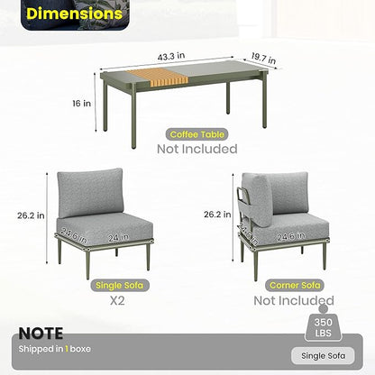 Sundale Outdoor 2 Pieces Patio Furniture Set, Metal Outdoor Sectional Sofa with 6 Inch Olefin Cushion, All-Weather Modern Outdoor Conversation Sets