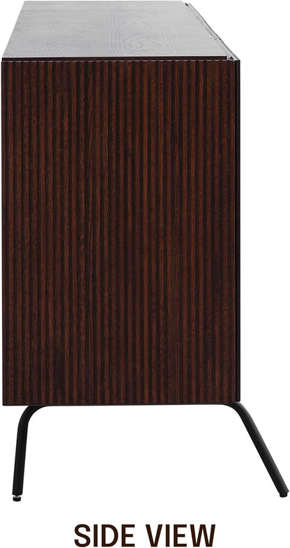NTC Veil Large Sideboard with 2 Doors and 3 Drawers, Buffet Cabinet with Vertical Groove Design and Metal Legs, Storage Cabinet for Living Room, and Entryway, Effortless Assembly - Dark Walnut