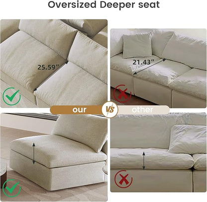 Cloud Couch Modular Sectional Sofa,160.6" Down Filled 5 Seater Convertible Sectional Sofas,V Shaped Couch for Living Room,Covers Washable&Replaceable,(Khkai)