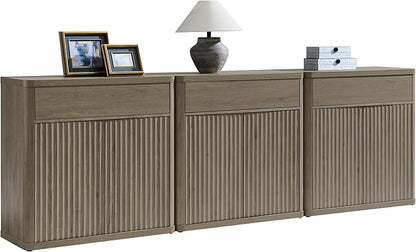 SICOTAS Buffet Cabinet with Storage - Accent Fluted Storage Cabinet with 6 Doors & 3 Drawers Sideboard Credenza Buffet Table Console Cabinets for Living Room Kitchen Dining Room Entryway Office