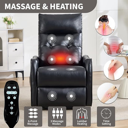 PELUMY Manual Lift Recliner Chair with Massage and Heat for Elderly, Single Motor Electric Lift Chair, Heavy Duty Recliner with USB Charging & Side Pockets (Breathable Leather, Black)