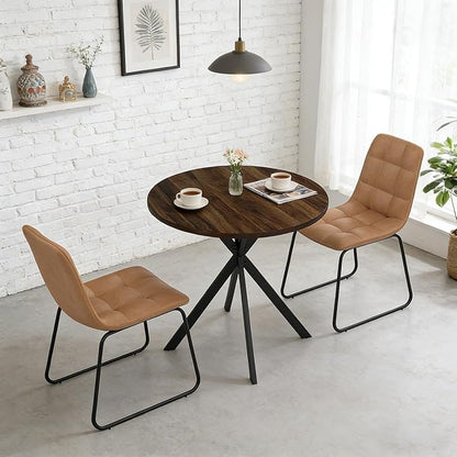 31.5" Round Dining Table Chairs Set for 2, Small Dining Table Chairs Set Space-Saving, Small Dinette Sets for 2 for Kitchen Dining Room Apartment(Walnut Table + Brown Chairs)