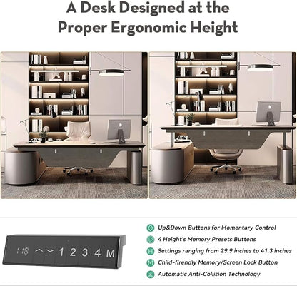 SAINTCY 94.5 Inch Large Executive Office Desk with File Cabinet, Sit & Stand L Shaped Executive Desk, Adjustable Luxury Office Desks for Boss, Business Owners, Managers and Supervisors Return Left