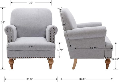 DM-Furnitue Wide Armchair Modern Linen Accent Chair Comfy Reading Chairs Upholstered Lounge Chair Single Sofa Couch for Bedroom/Living Room, Grey
