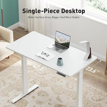 3 Stages Dual Motor Electric Standing Desk with One Piece Desktop, 48 x 24 Inch Adjustable Height Sit to Stand Up Desk for Home Office, Work & Study, White Frame & White Desktop (2 Packages)