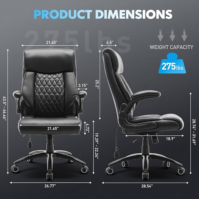 Heavy Duty High-Back Office Chair, Ergonomic Home Computer Chair with Lumbar Support & Tilt Lock, Big and Tall Executive Office Chairs for Work, Black, Set of 2