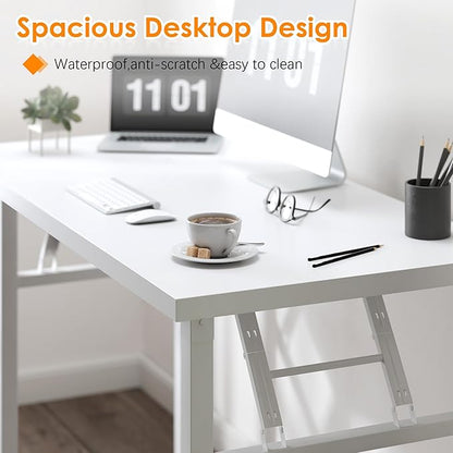 Need Computer Desk Office Desk 62 inches Folding Table with BIFMA Certification Computer Table Workstation, White AC5DW-157