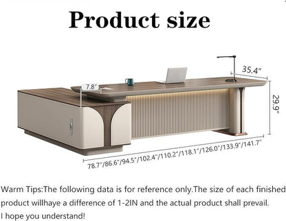 Modern L Shaped Desk, 133.9 inch Large Desk with Storage, Executive Desks for Home Office No Installation Required with Drawers and Lockable