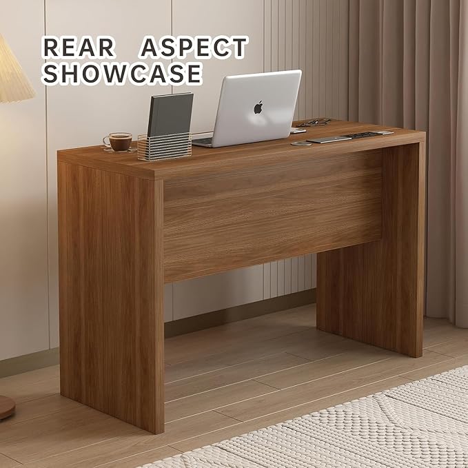 Executive Desk with Drawers, Computer Desk with Drawers with Pre-Embedded Slots, 47 inch Modern Walnut Home Office Desk with Charging Station for Study, Living Room, Bedroom