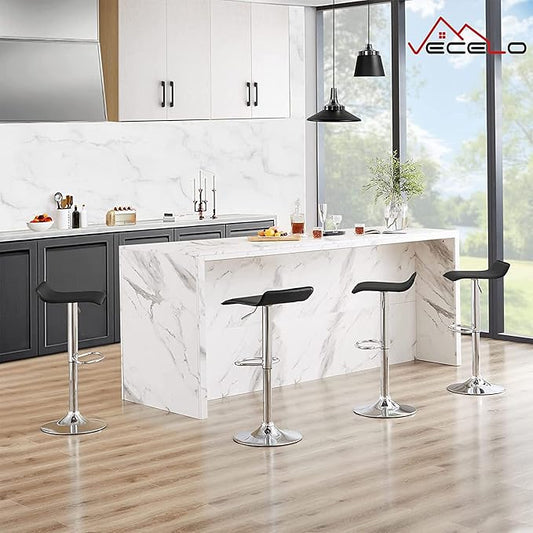 VECELO Bar Stools Set of 2, Counter Bar Stools with Swivel Bar and Adjustable Height, Modern PVC Barstools Bar Chairs for Kitchen/Bar/Dining Room/Living Room/Party, Black