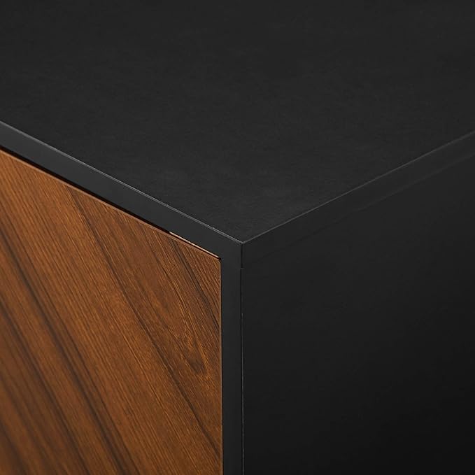 Walker Edison Caye Modern 4-Door Bookmatch Buffet-Sideboard for Storage, 58 Inch, Acorn Bookmatch/Black