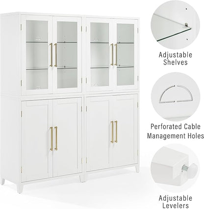 Crosley Furniture Roarke 2-Piece Glass Door China Hutch Kitchen Pantry Storage Cabinet Set, Dining Room, White